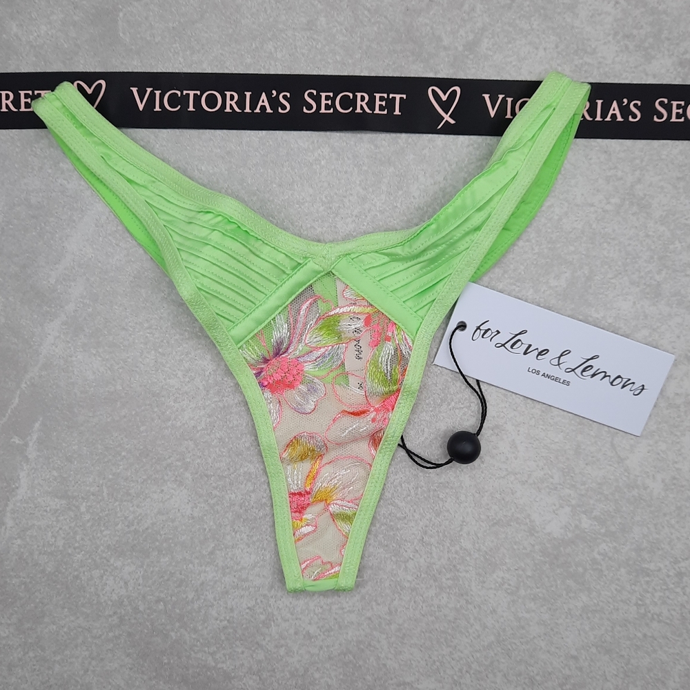 FOR LOVE & LEMONS Electric Fields NEON Lime Green High-Waist Thong Panty X-SMALL - Picture 2 of 9